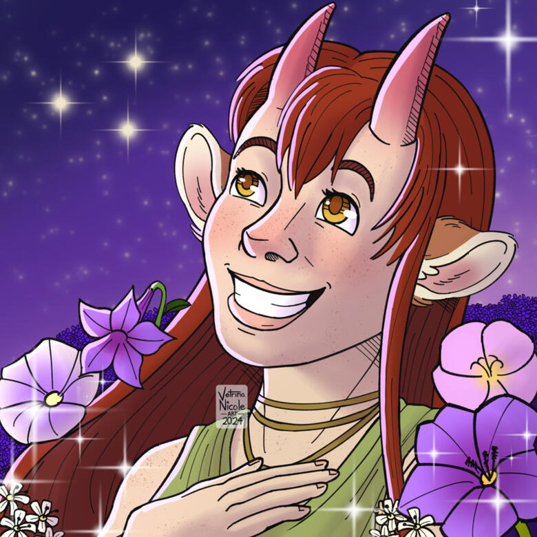 Digital drawing of a human character with horns and deer ears