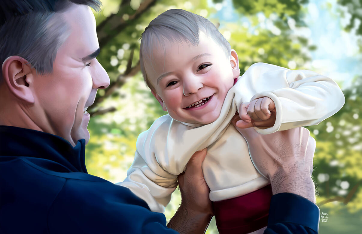 Digitally painted portrait of a father and toddler son