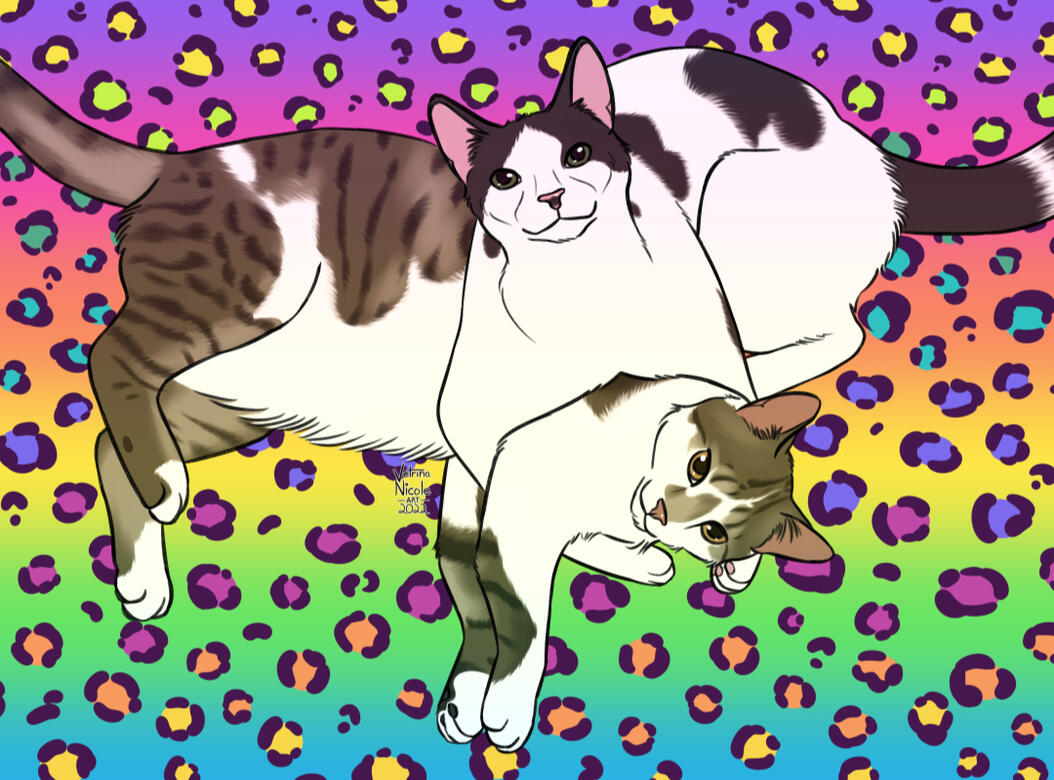Digital drawing of two cats cuddling with each other